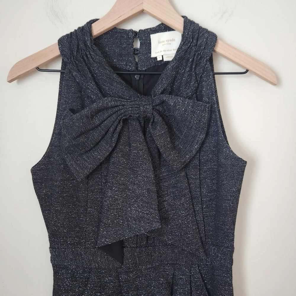 Kate Spade | Lucinda Wool Blend Metallic Bow Front Sleeveless Dress - Size 0